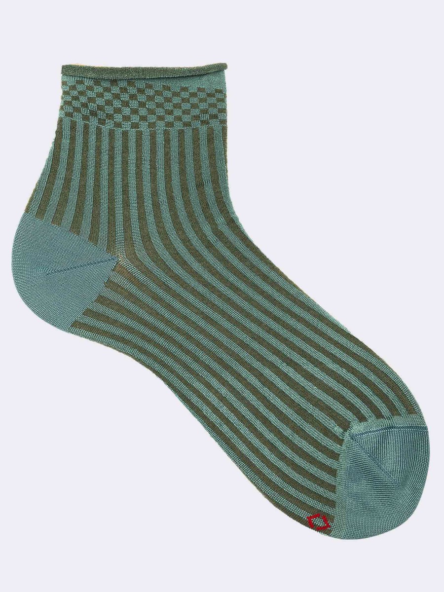 Damensocken kurz mit Rippen- und Karomuster